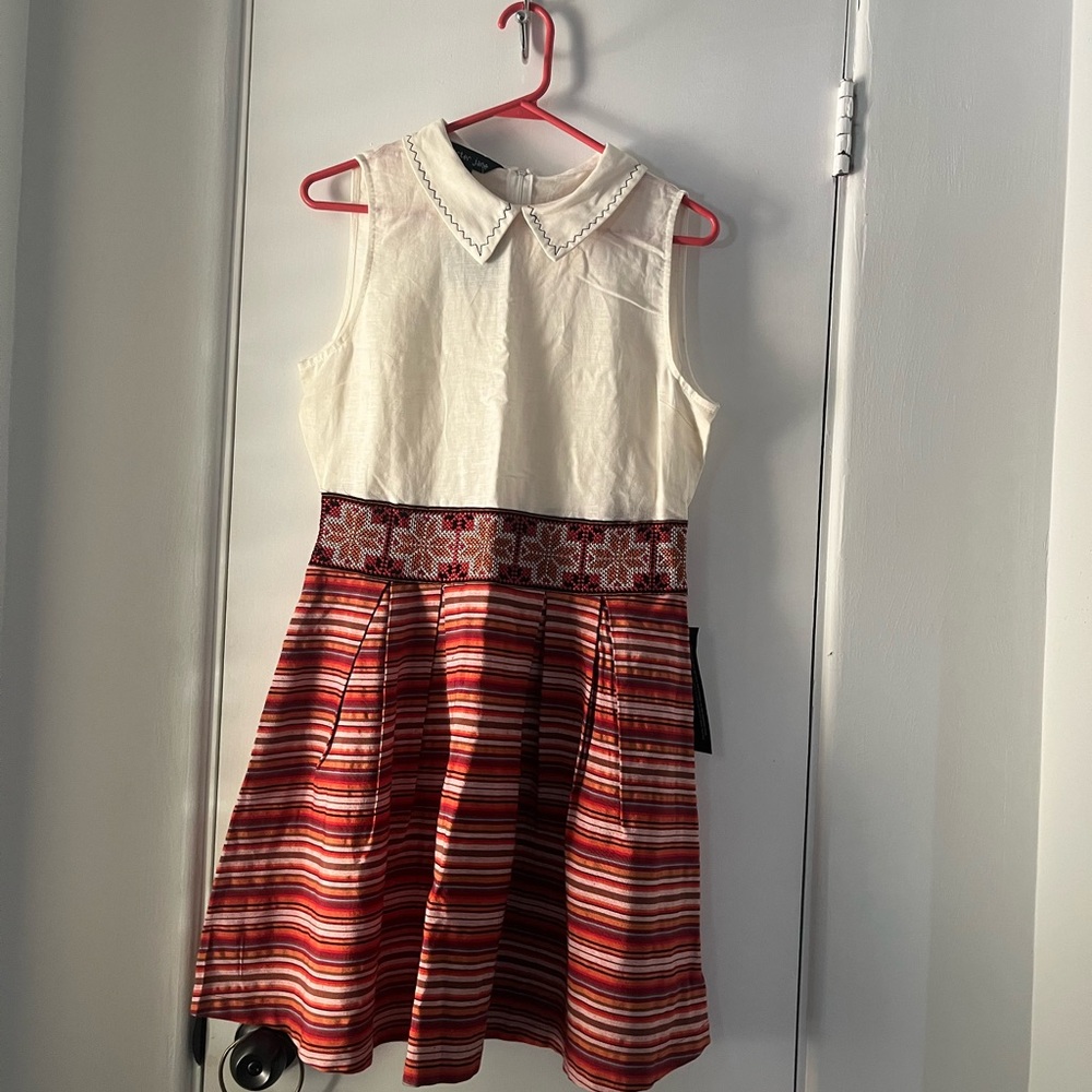 Sister Jane Red and Cream Dress w Peter Pan collar
